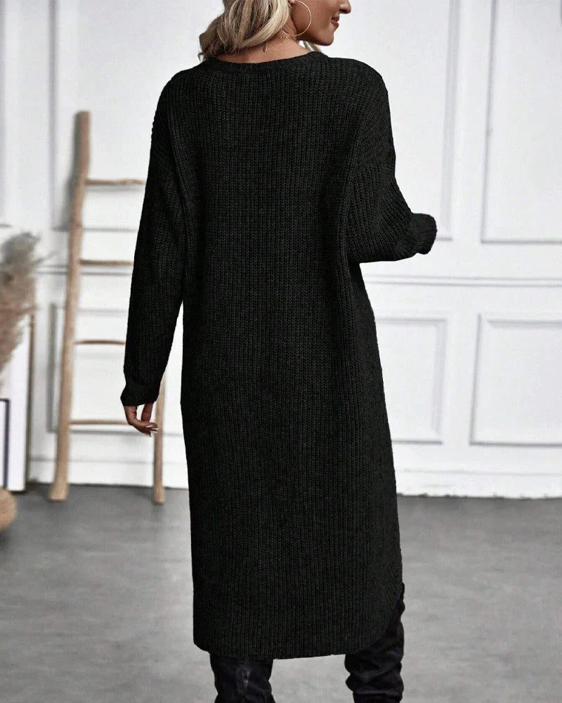Emma | Effortless Wrap Front Ribbed Knit Winter Dress