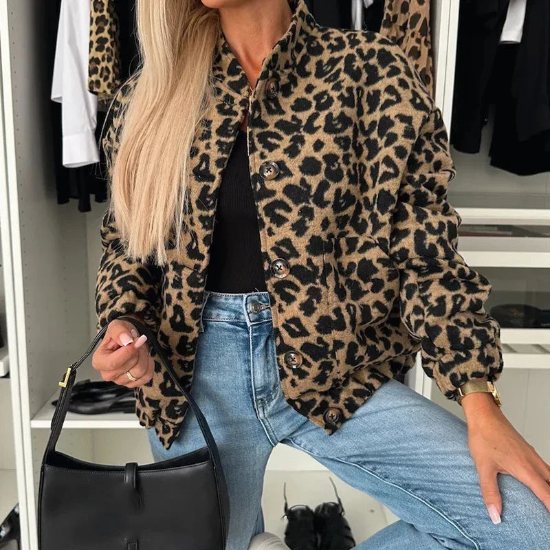 Emma | Polished Leopard Print Short Winter Jacket