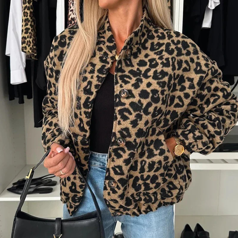 Emma | Polished Leopard Print Short Winter Jacket