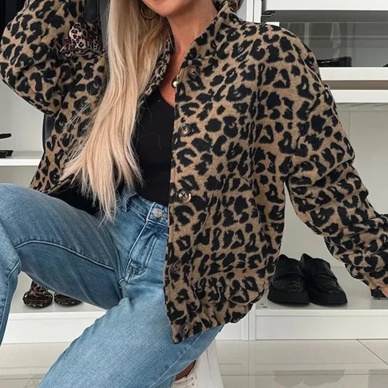 Emma | Polished Leopard Print Short Winter Jacket