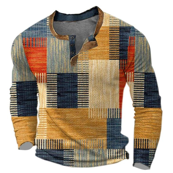 Enzo | Retro Patchwork Henley Mens Knitted Jumper