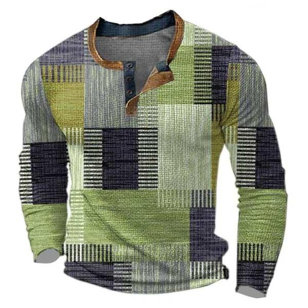 Enzo | Retro Patchwork Henley Mens Knitted Jumper