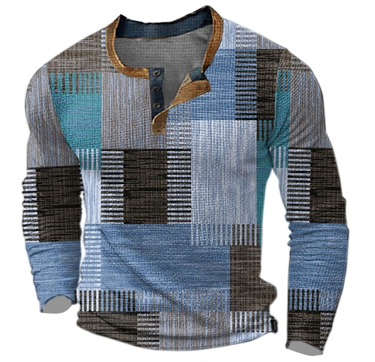 Enzo | Retro Patchwork Henley Mens Knitted Jumper