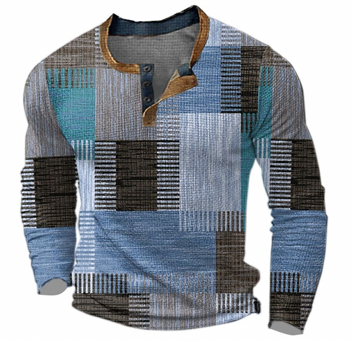 Enzo | Retro Patchwork Henley Mens Knitted Jumper