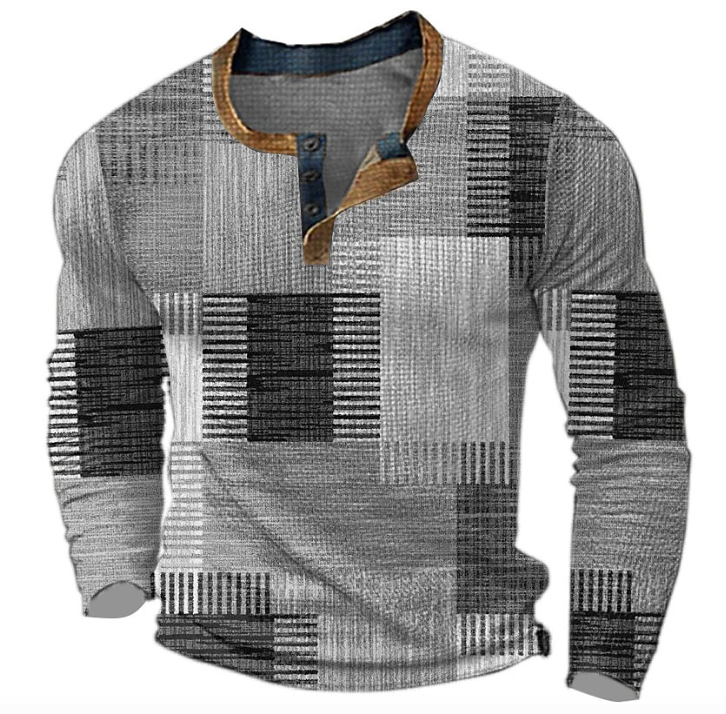 Enzo | Retro Patchwork Henley Mens Knitted Jumper