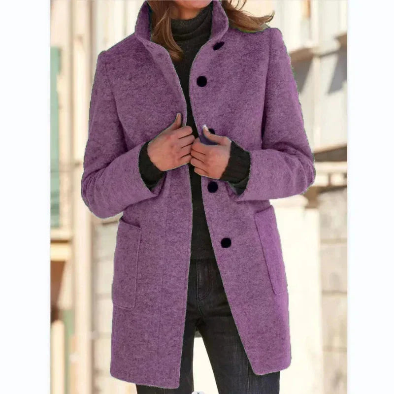 Erin | Effortless Stand Collar Button Front Winter Coat