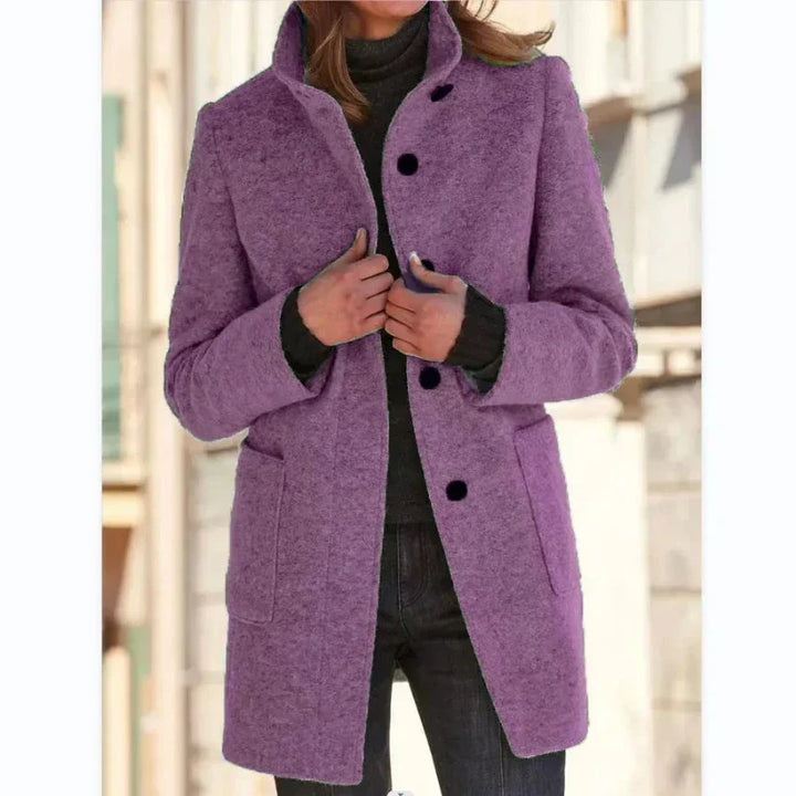 Erin | Effortless Stand Collar Button Front Winter Coat