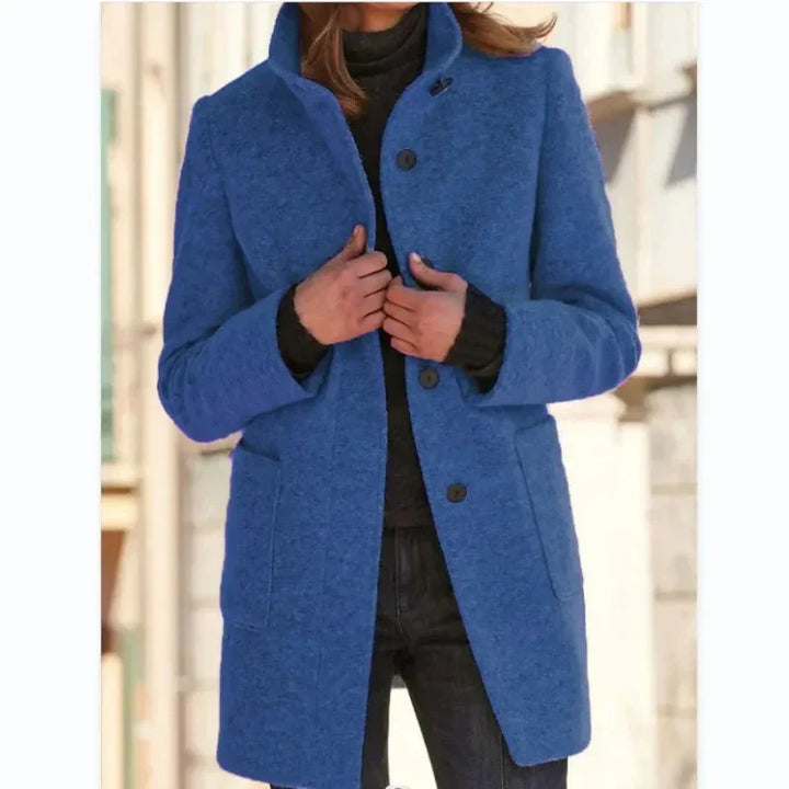 Erin | Effortless Stand Collar Button Front Winter Coat