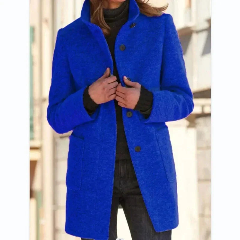 Erin | Effortless Stand Collar Button Front Winter Coat
