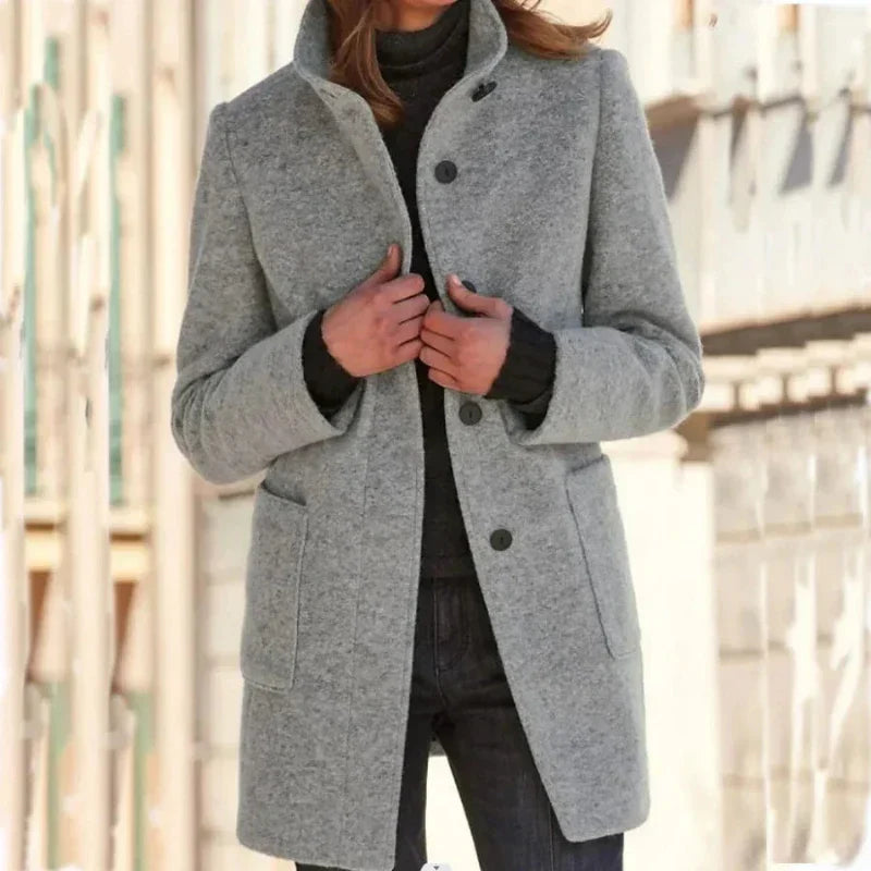Erin | Effortless Stand Collar Button Front Winter Coat