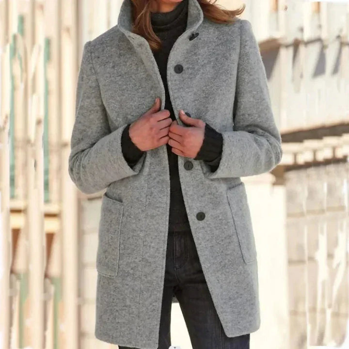 Erin | Effortless Stand Collar Button Front Winter Coat