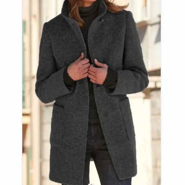 Erin | Effortless Stand Collar Button Front Winter Coat