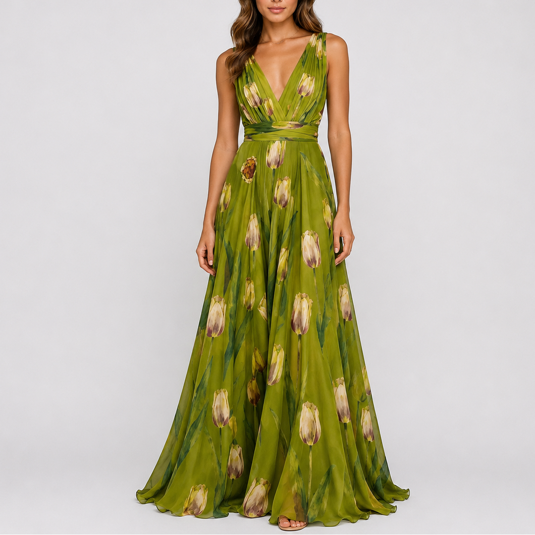 Erin | Timeless Floral V-Neck Maxi Christmas Dress