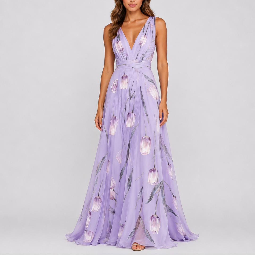 Erin | Timeless Floral V-Neck Maxi Christmas Dress