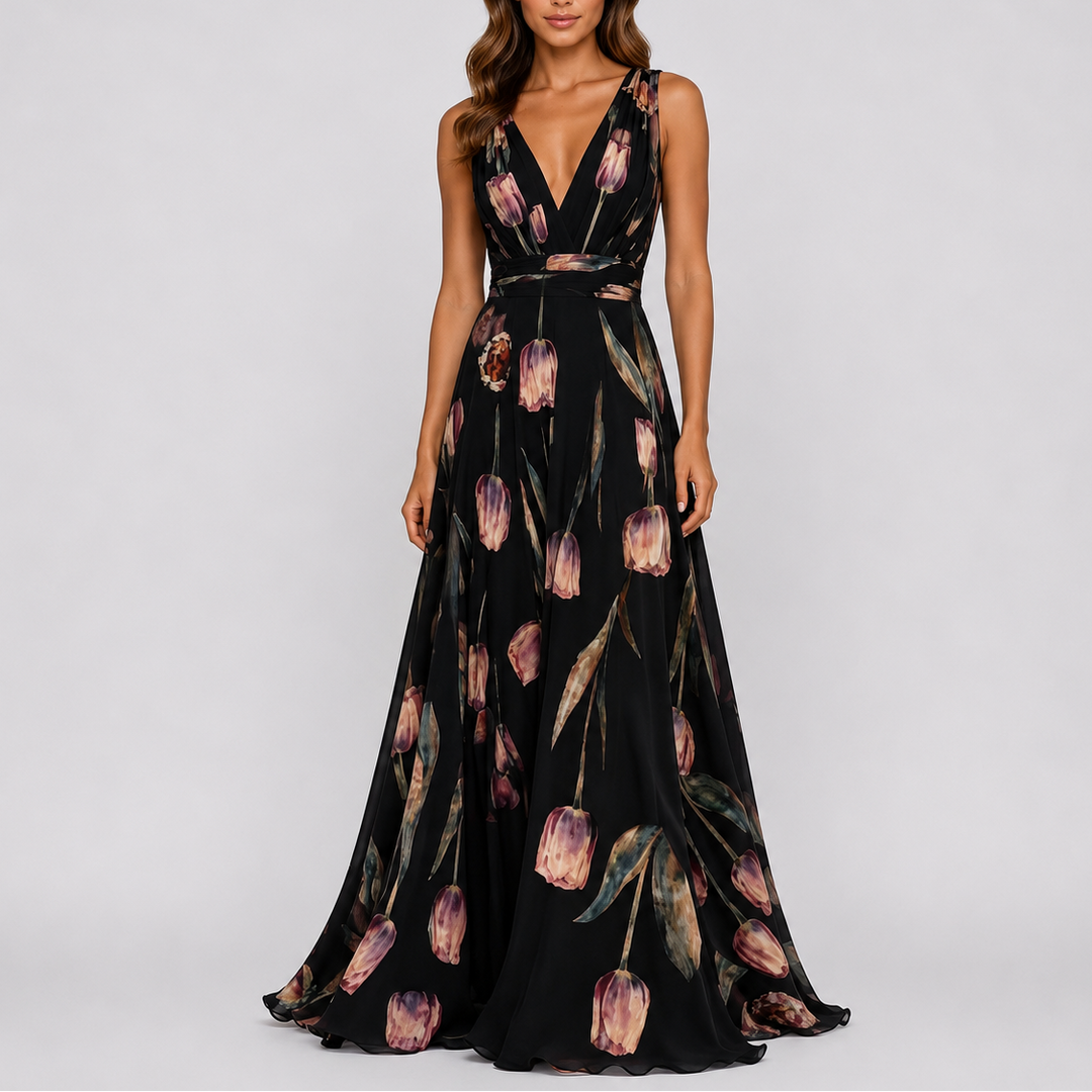 Erin | Timeless Floral V-Neck Maxi Christmas Dress