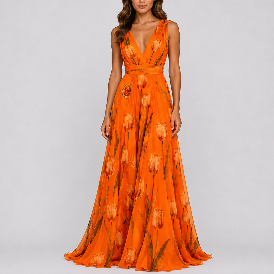 Erin | Timeless Floral V-Neck Maxi Christmas Dress