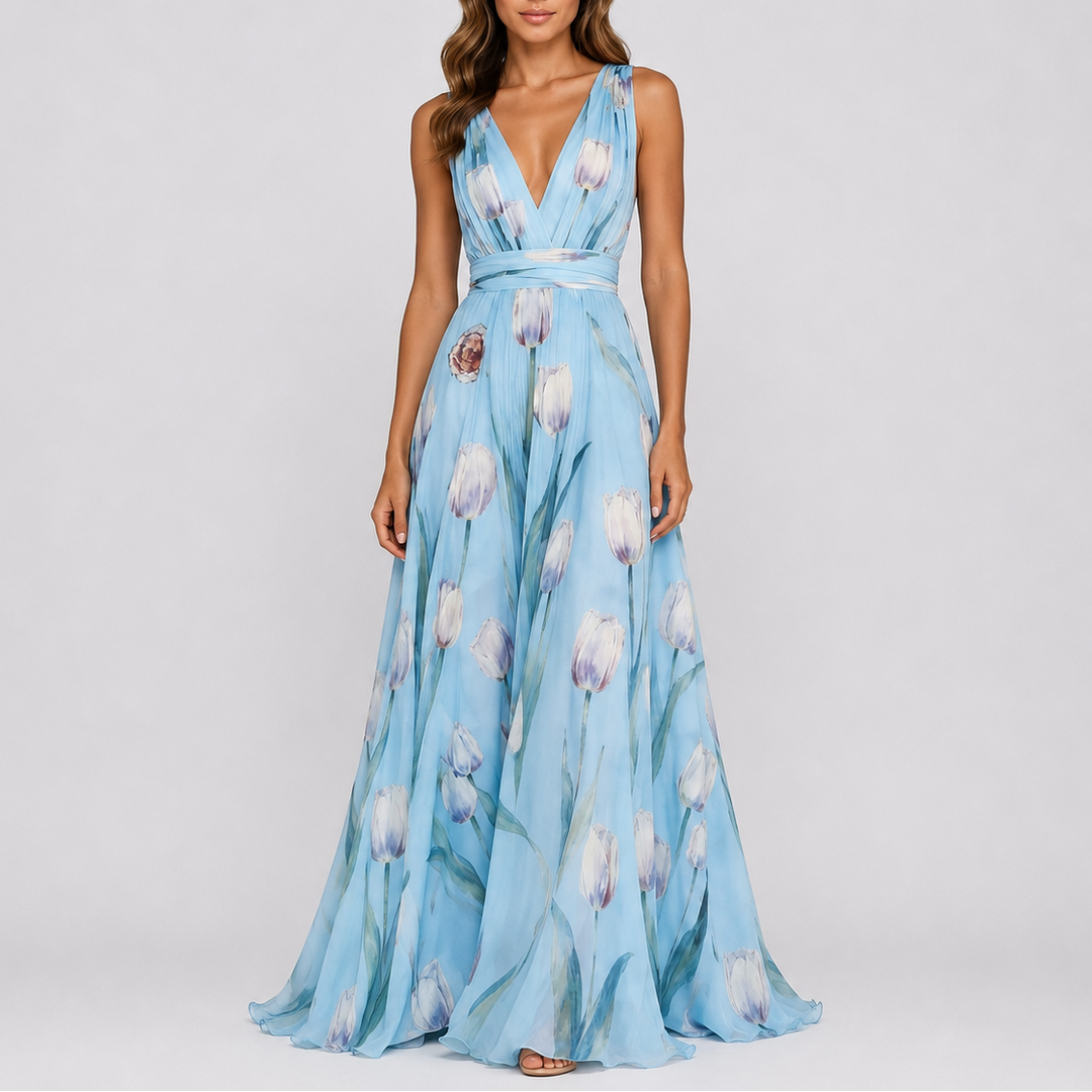 Erin | Timeless Floral V-Neck Maxi Christmas Dress
