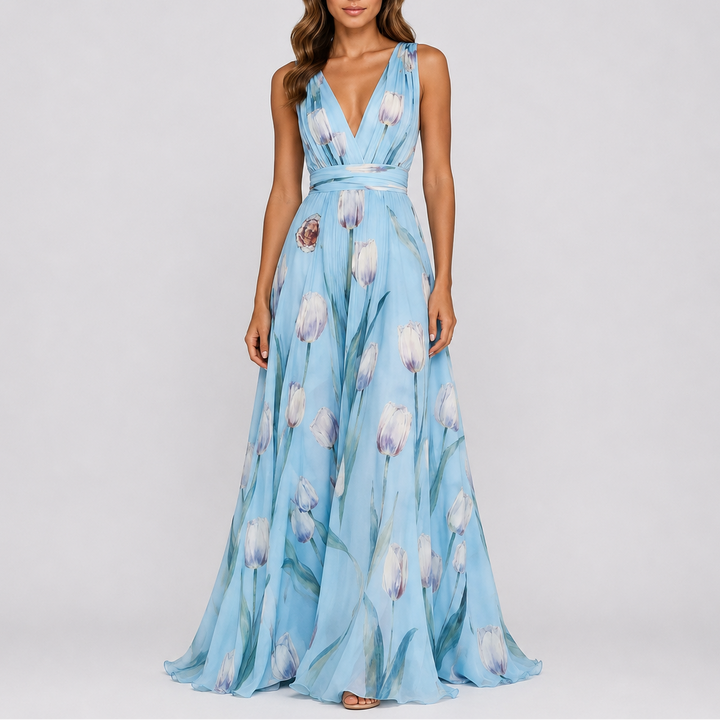 Erin | Timeless Floral V-Neck Maxi Christmas Dress