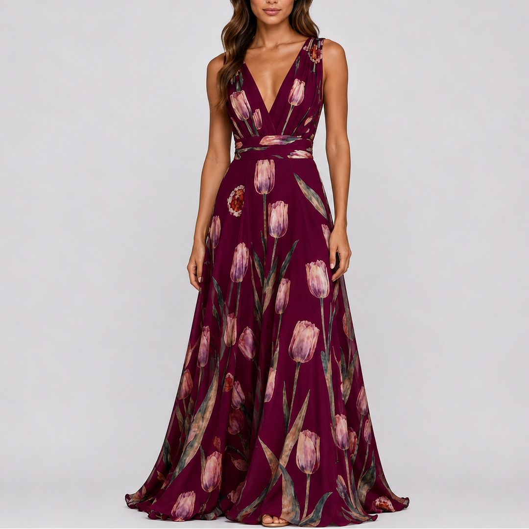 Erin | Timeless Floral V-Neck Maxi Christmas Dress