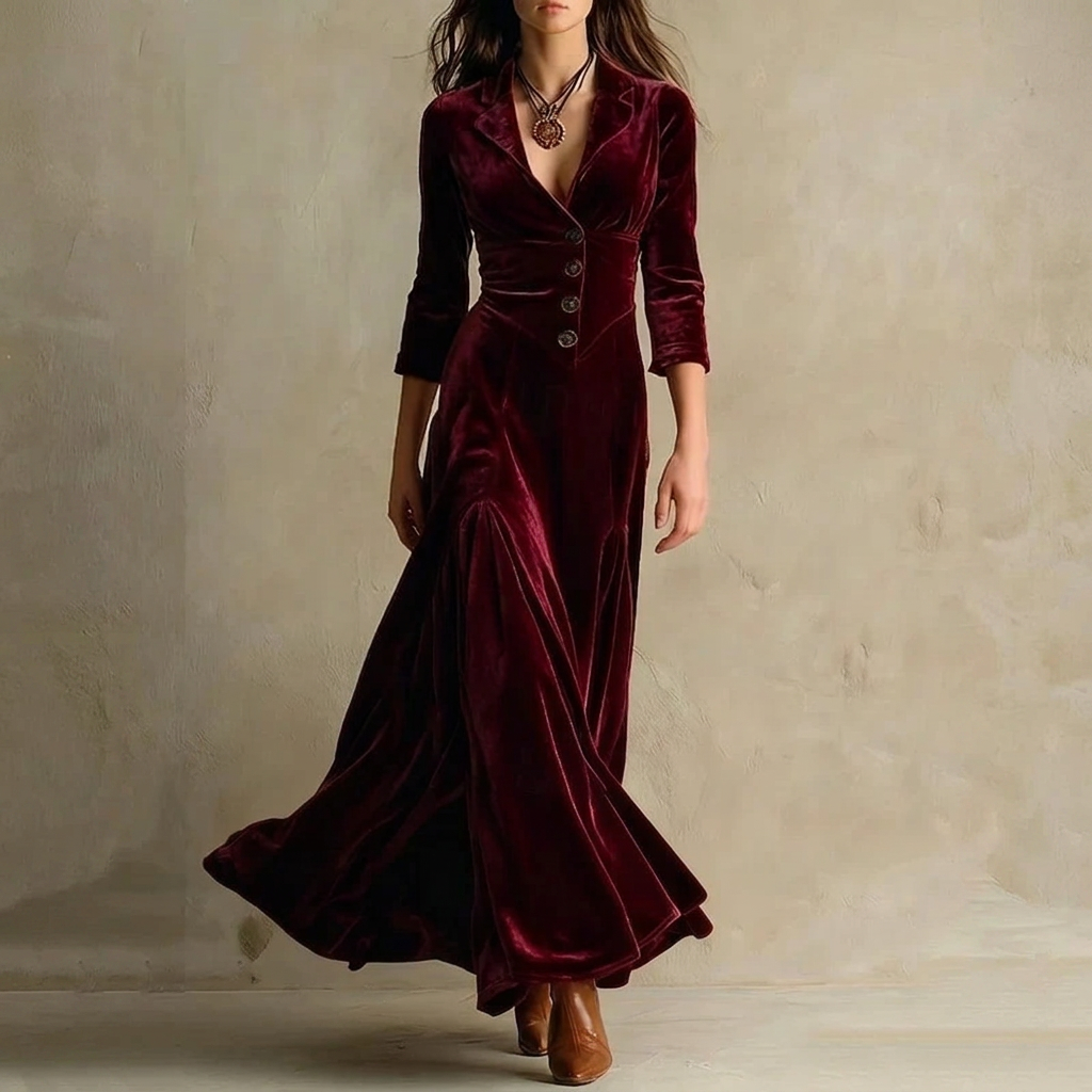 Esme | Polished Velvet Blazer Dress with V Neck Button Front