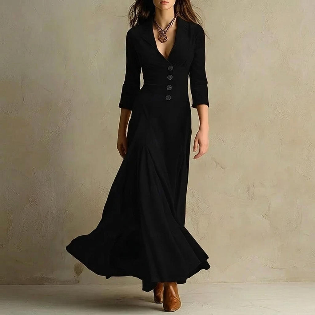 Esme | Polished Velvet Blazer Dress with V Neck Button Front