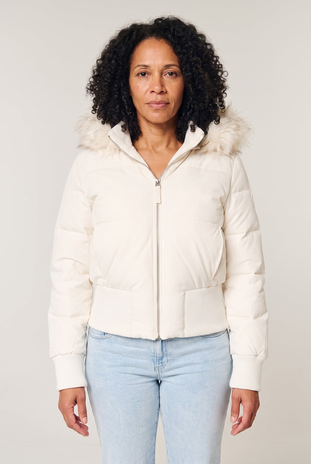 Eva | Stylish Plus Size Coat Cropped Puffer with Plush Hood