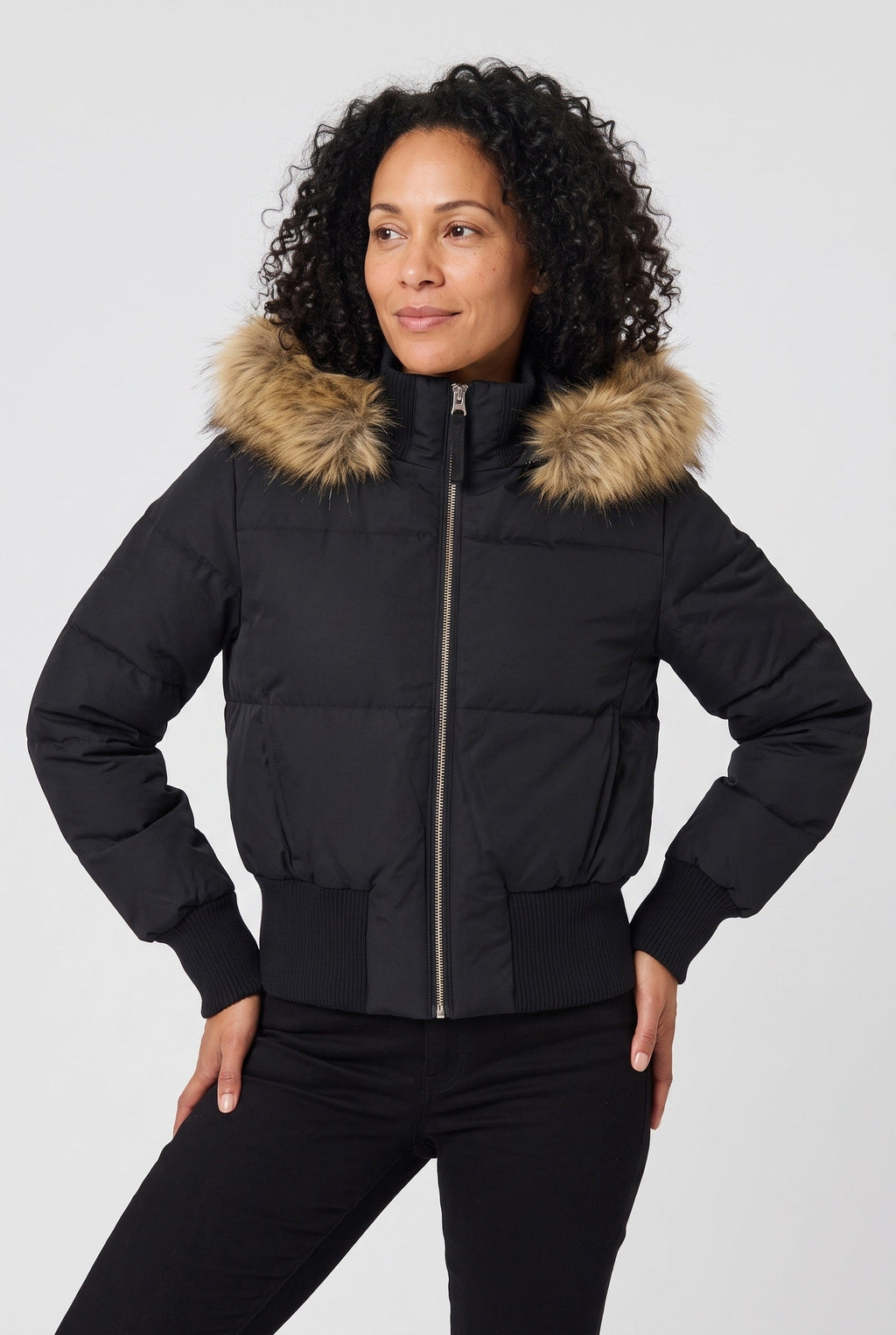 Eva | Stylish Plus Size Coat Cropped Puffer with Plush Hood