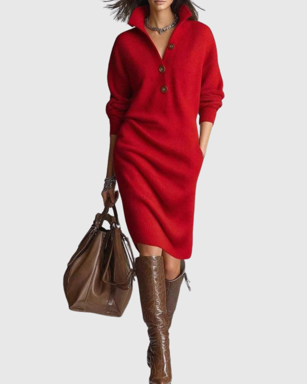 Evelyn | Effortless Button-Up Ribbed Jumper Dress