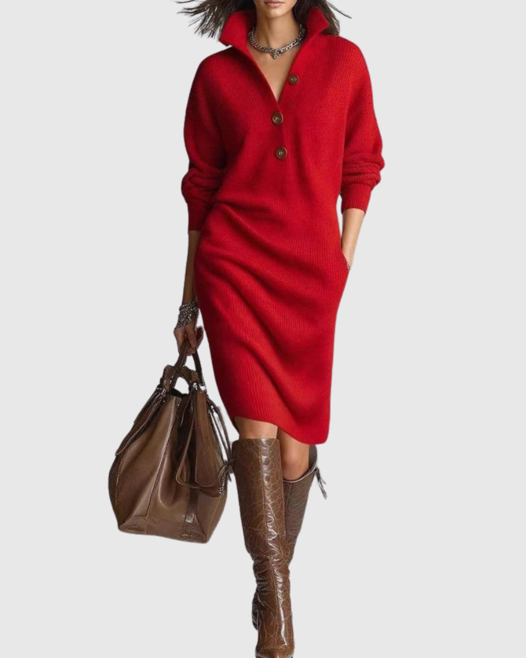 Evelyn | Effortless Button-Up Ribbed Jumper Dress