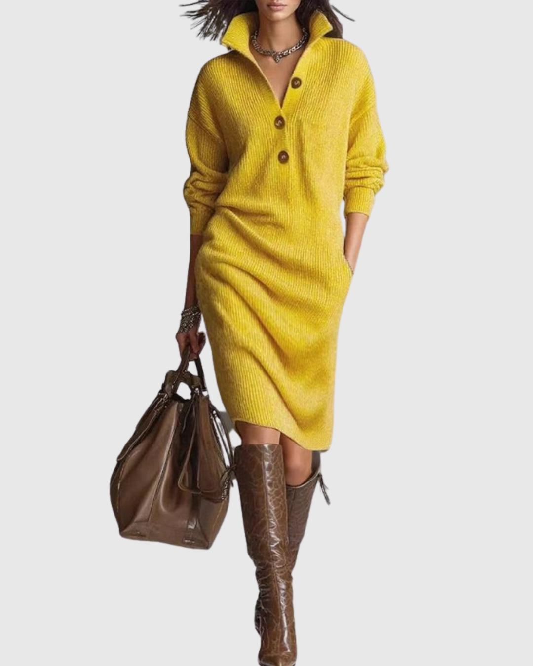 Evelyn | Effortless Button-Up Ribbed Jumper Dress