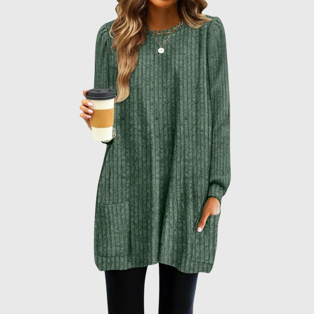 Evelyn | Elegant Ribbed Longline Knitted Jumper with Pockets