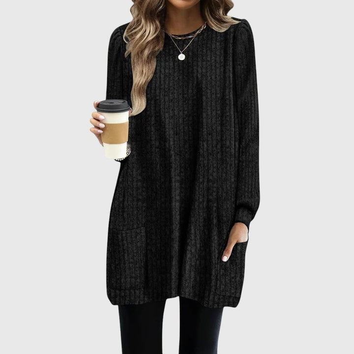 Evelyn | Elegant Ribbed Longline Knitted Jumper with Pockets