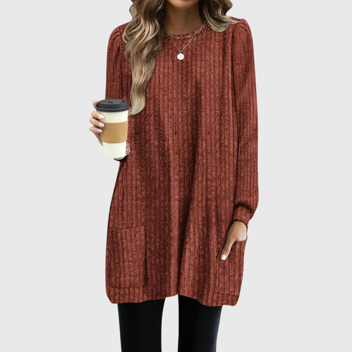 Evelyn | Elegant Ribbed Longline Knitted Jumper with Pockets