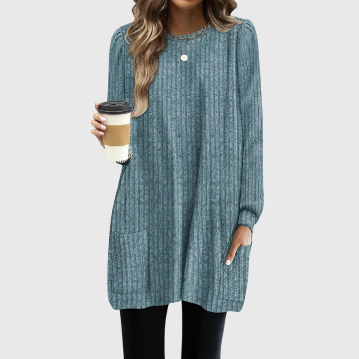 Evelyn | Elegant Ribbed Longline Knitted Jumper with Pockets