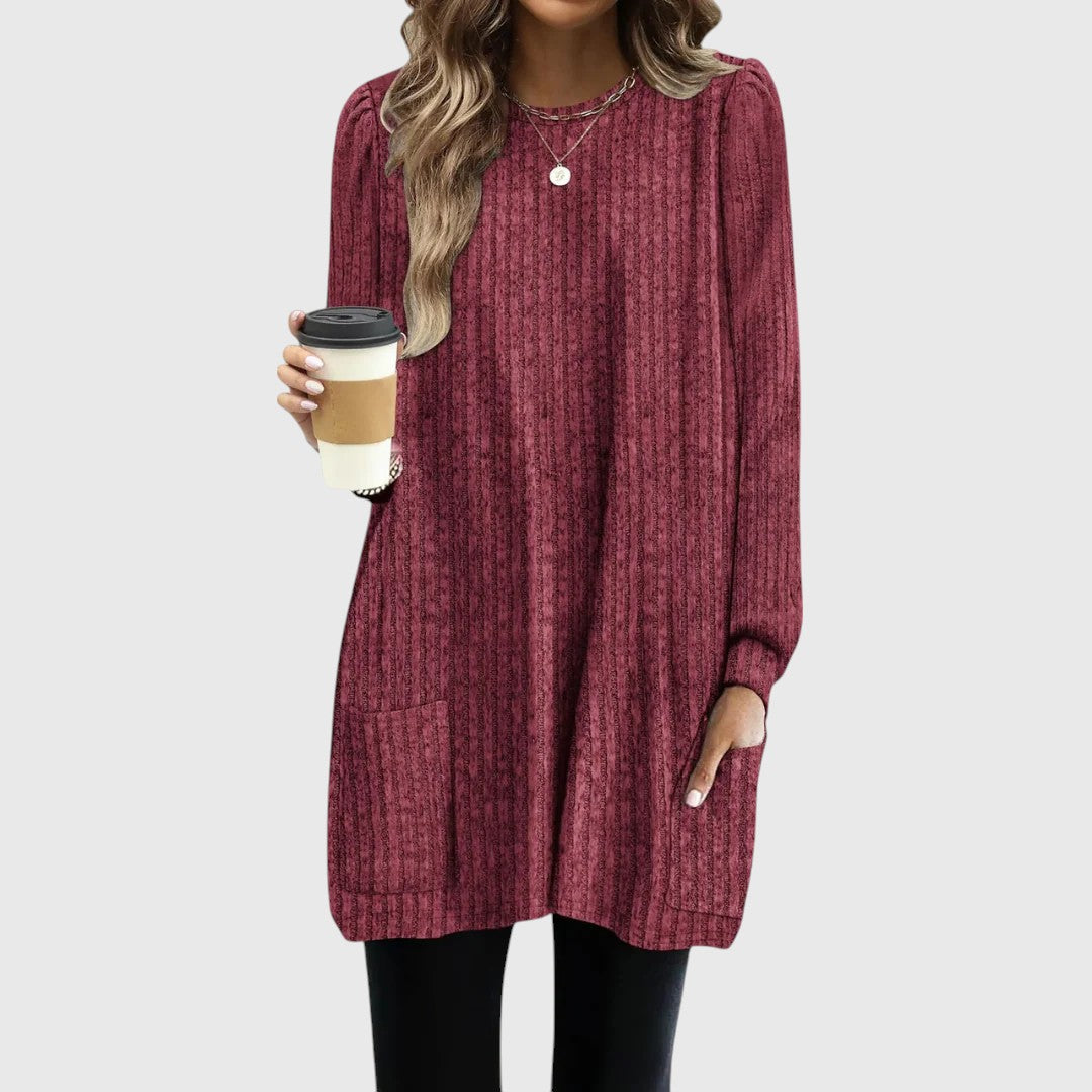 Evelyn | Elegant Ribbed Longline Knitted Jumper with Pockets