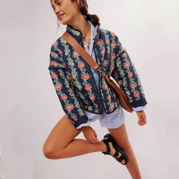 Evelyn | Polished Floral Print Quilted Jacket