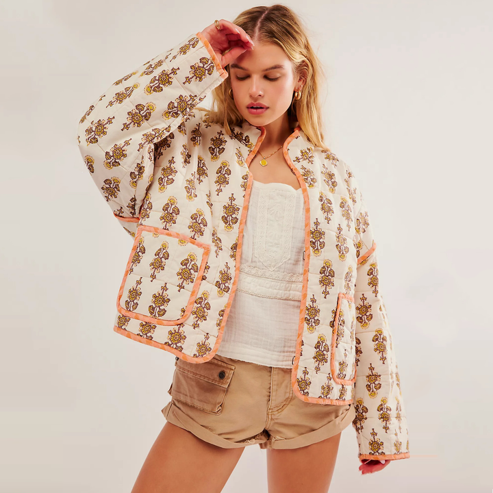 Evelyn | Polished Floral Print Quilted Jacket