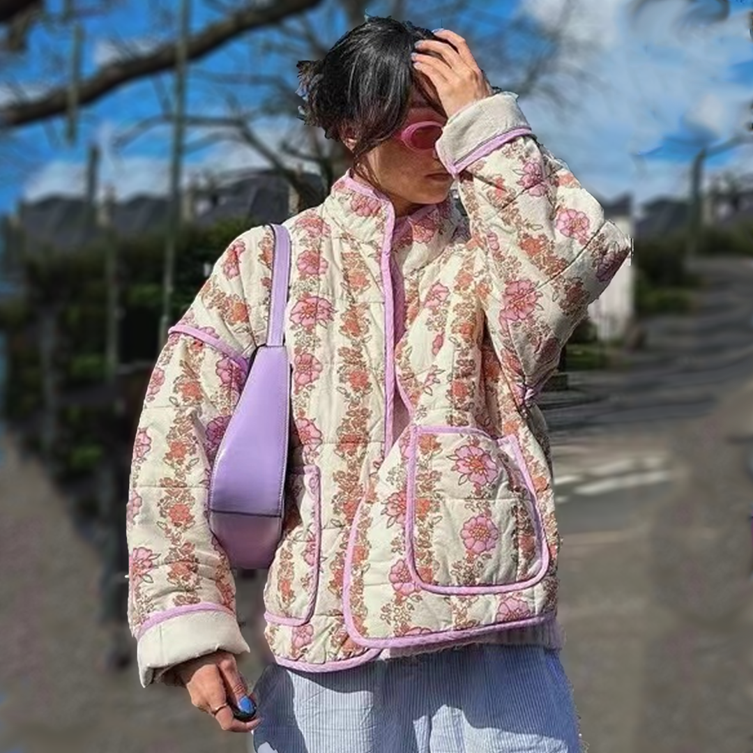 Evelyn | Polished Floral Print Quilted Jacket
