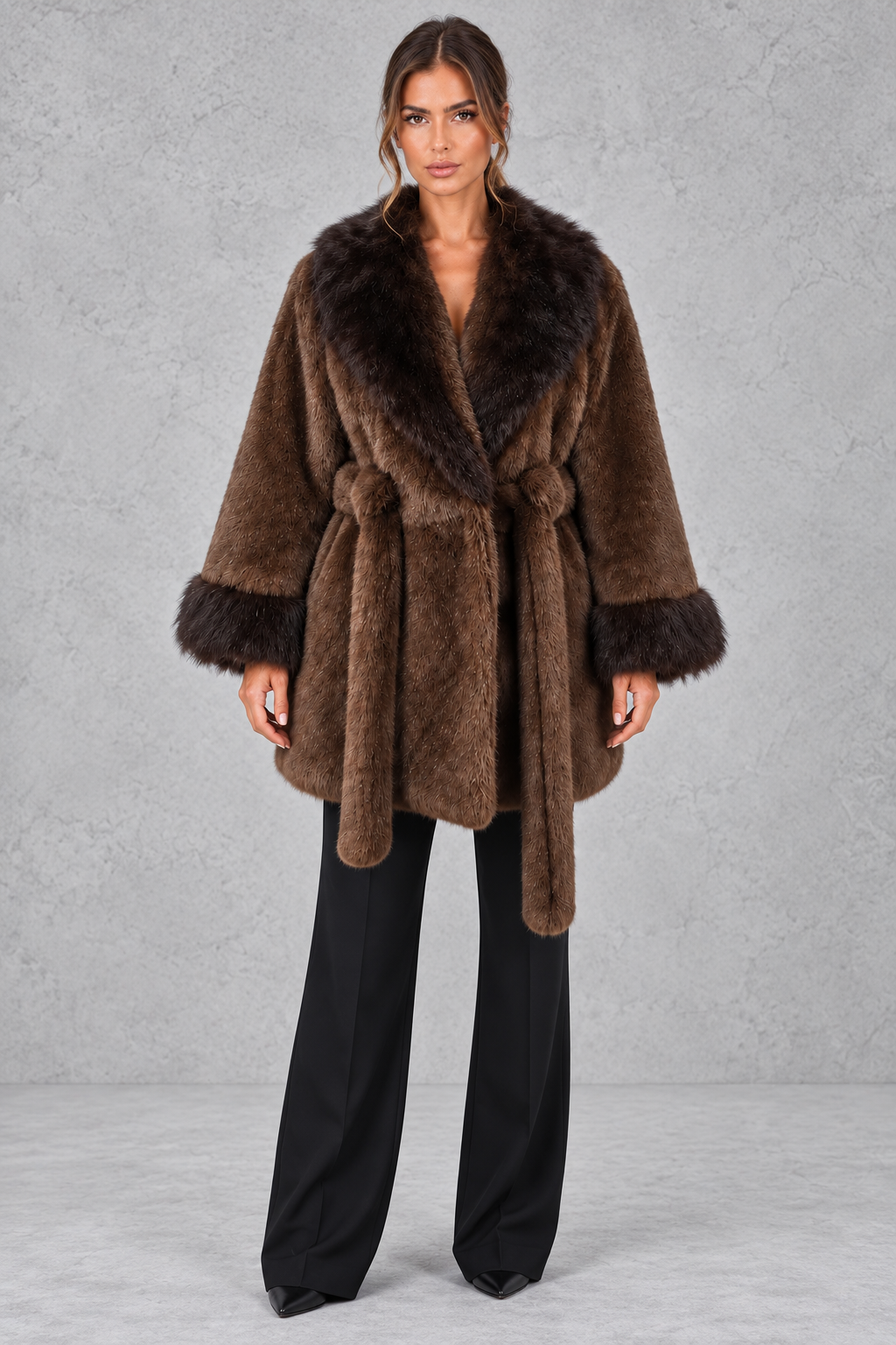 Evelyn | Relaxed Belted Shawl Collar Fur Coats for Women