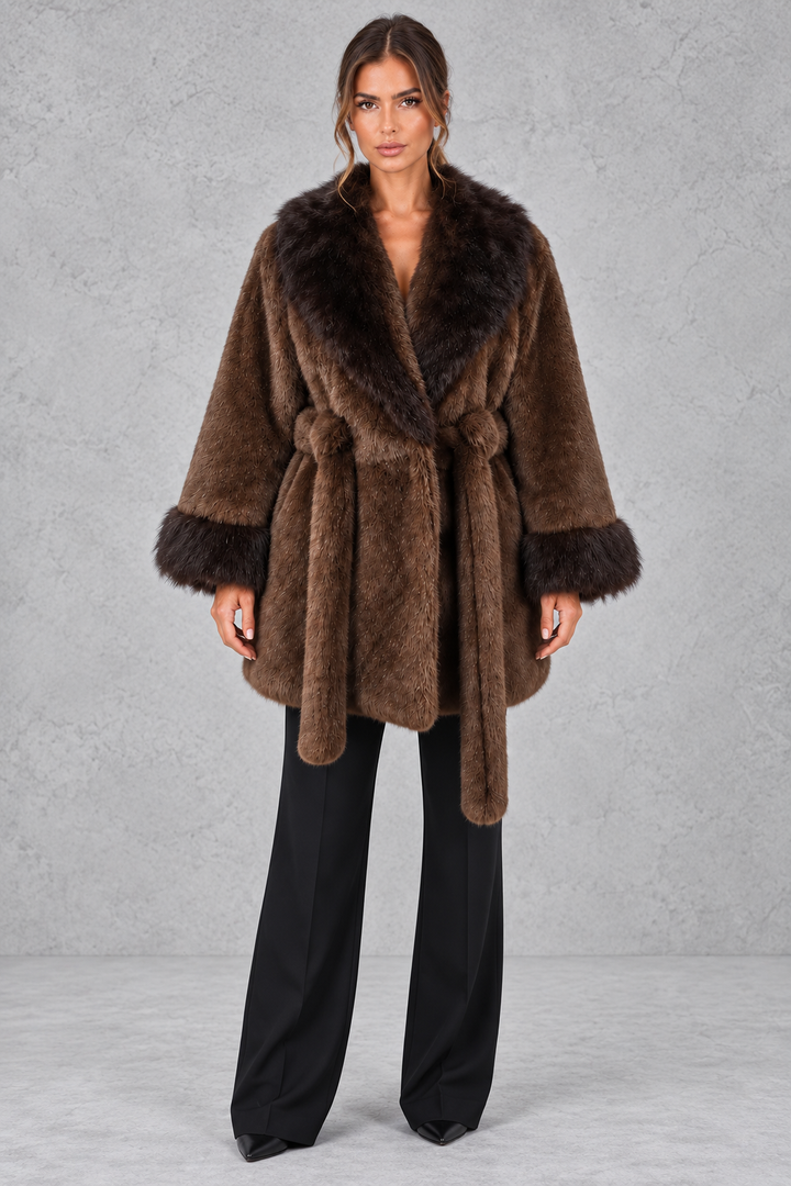 Evelyn | Relaxed Belted Shawl Collar Fur Coats for Women