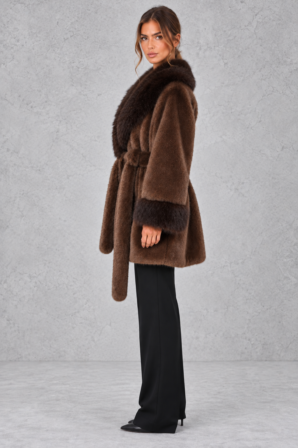 Evelyn | Relaxed Belted Shawl Collar Fur Coats for Women