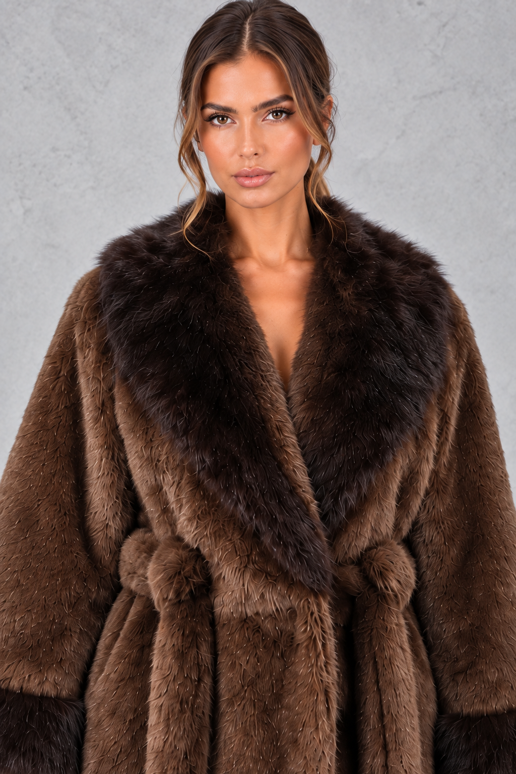 Evelyn | Relaxed Belted Shawl Collar Fur Coats for Women