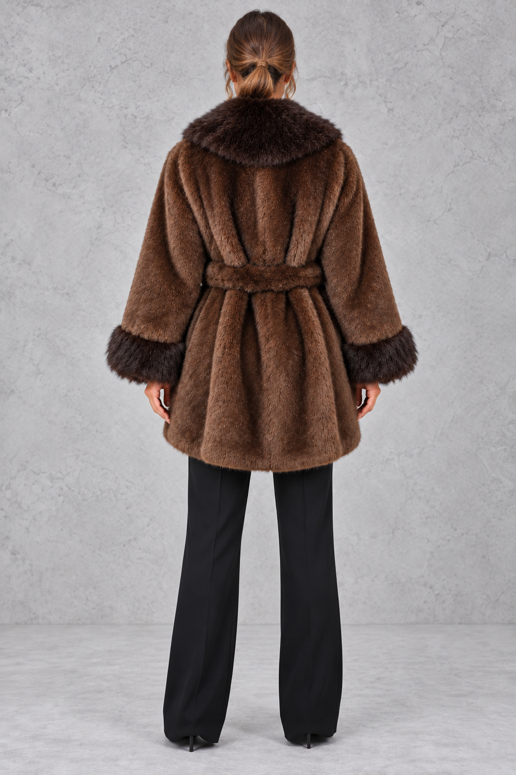 Evelyn | Relaxed Belted Shawl Collar Fur Coats for Women