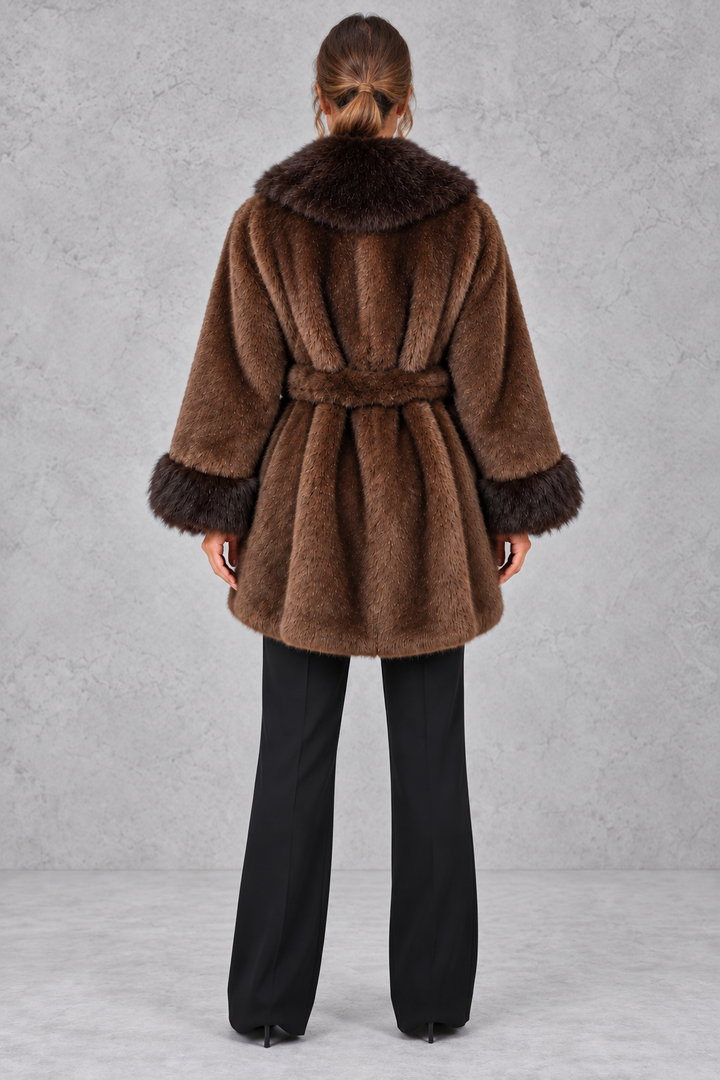 Evelyn | Relaxed Belted Shawl Collar Fur Coats for Women