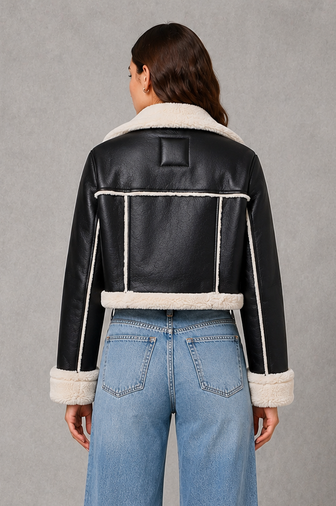 Evelyn | Sophisticated Shearling Collar Cropped Fur Jacket