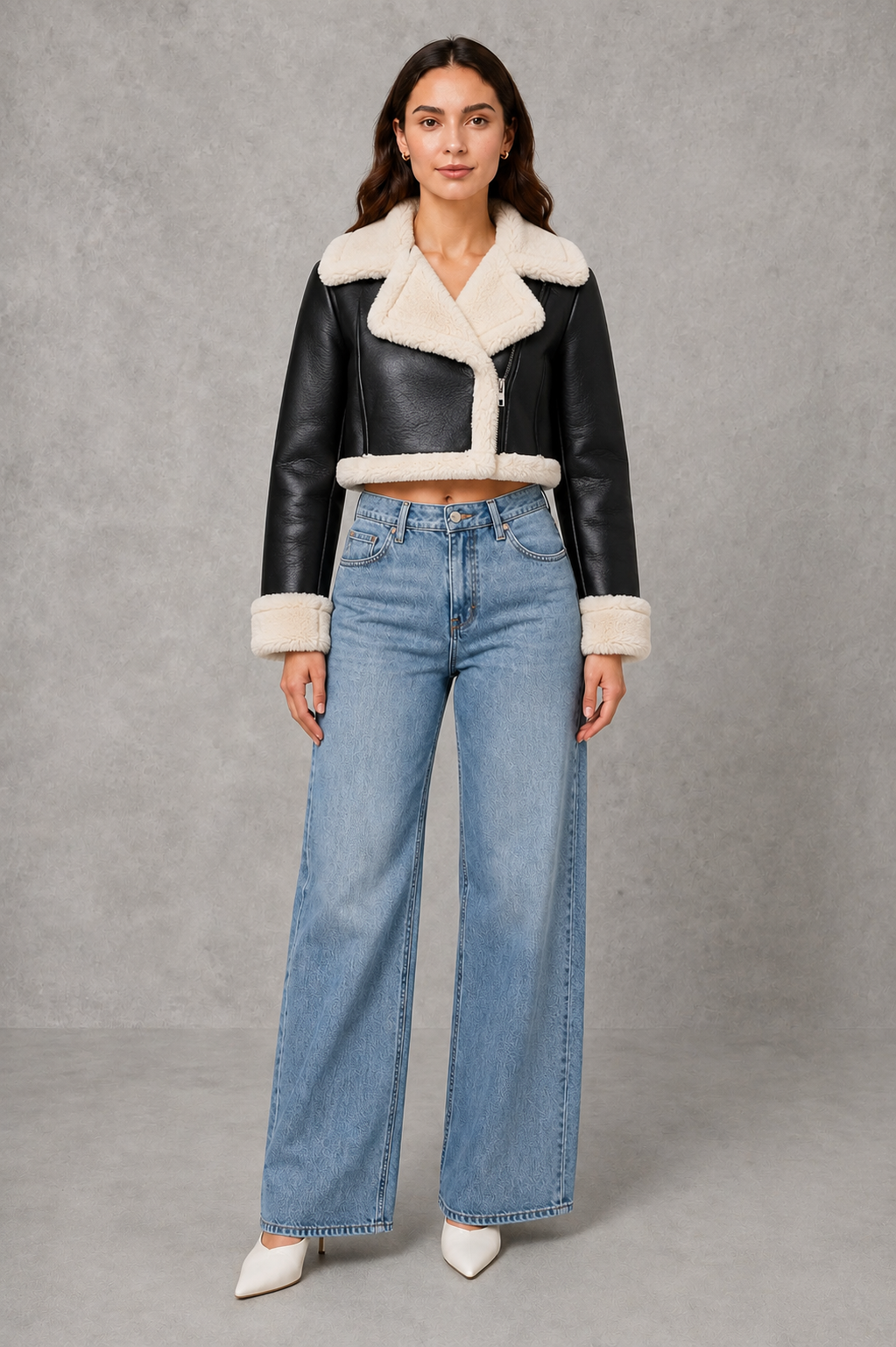 Evelyn | Sophisticated Shearling Collar Cropped Fur Jacket