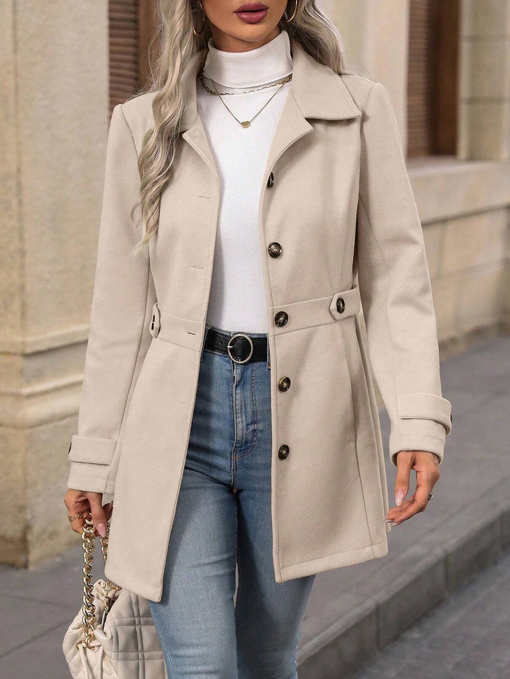 Evie | Classic Belted Long Jacket with Tailored Waist