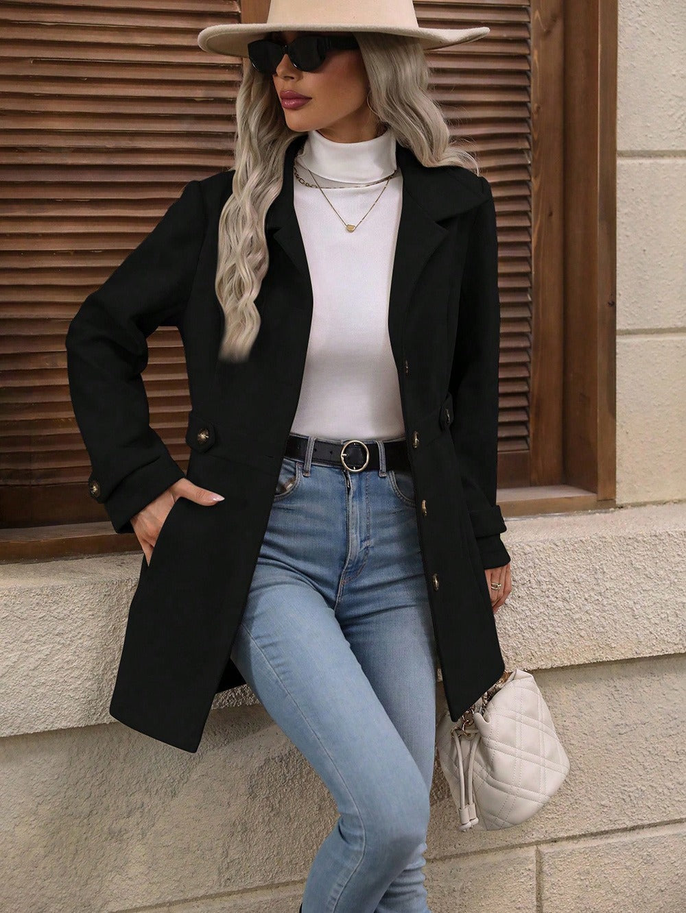Evie | Classic Belted Long Jacket with Tailored Waist