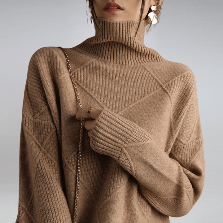 Evie | Stylish Diamond Knit Roll Neck Jumper