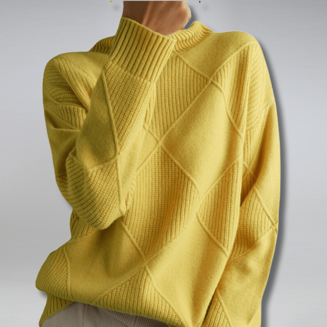 Evie | Stylish Diamond Knit Roll Neck Jumper